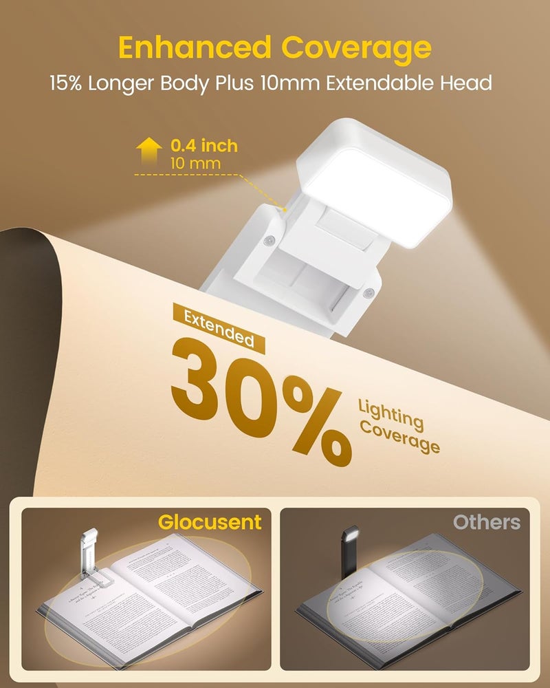Glocusent Extendable Book Lights for Reading at Night, 5 Enhanced Brightness & 3 Colors with Sleep Aid & Timers, Clip on USB Rechargeable Reading Light for Books in Bed, Ideal Book Lovers Gifts - Image 2